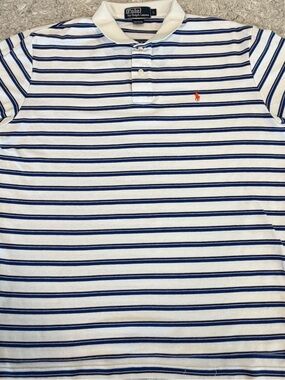 Polo by Ralph Lauren White Polo with Navy Stripes and Red Pony